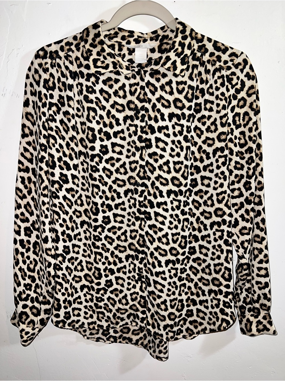 H&M Leopard Print Button-Up Blouse - Beige, Black